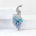 Silver Tone Peacock Brooch with Layered Crystal Tail Feathers view 4