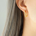 Rectangular Geometric Hoop Earrings with Zircon Line view 1