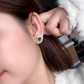 Green Emerald-Cut Solitaire Halo Stud Earrings In Silver Tone view 3