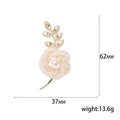 Gold Mesh Rose Brooch Pearl Center Crystal Leaf Stem view 5