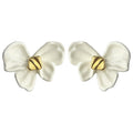 White Enamel Bow Stud Earrings With Gold Center Knot view 5