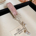 Pink Or White Crystal Chip Flower Hair Clip With Pearl Like Tassels view 6