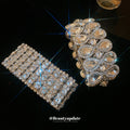 Clear Rectangle Grid And Teardrop Loop Wide Bracelets In Silver Tone view 2