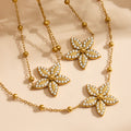 Five Petal Zircon Flower Necklace Bracelet Earring Ring Set view 3