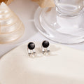 Silver Round Front Back Stud Earrings Black Navy Glitter view 4