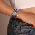 Open Cuff Ginkgo Leaf Bracelet Gold Steel Stainless Cutout Band view 3