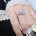 Silver Tone Large White Pearl Pave Shoulder Finger Ring view 3