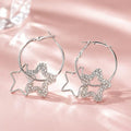 Silver Double Star Clear Stone Hoop Dangle Earrings view 4