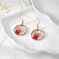 Gold Tone Round Pressed Flower Drop Earrings in Four Designs view 3