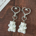 White Flocked Waving Teddy Bear with Heart-Clasp Charm view 5
