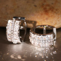 Silver-Tone Triple-Row Baguette Huggie Earrings with Clear Stone Details view 2