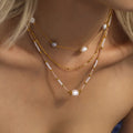 Beaded Natural Stone Shell Freshwater Pearl Necklaces Gold view 3