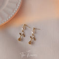 Gold Tone White Pearl Delicate Branch Leaf Flower Bud Drop Stud Earrings view 1