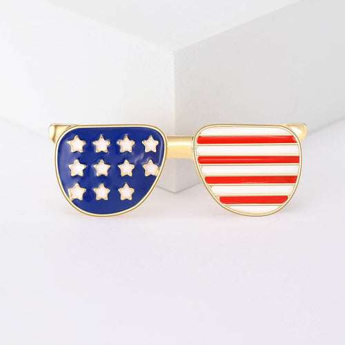 USA flag sunglasses brooch straight-on gold frame view