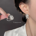 Silver Tone Wire Petal Flower Wraparound Stud Earrings view 2