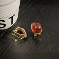 Amber Brown Teardrop Gold Tone Rounded Huggie Earrings view 4