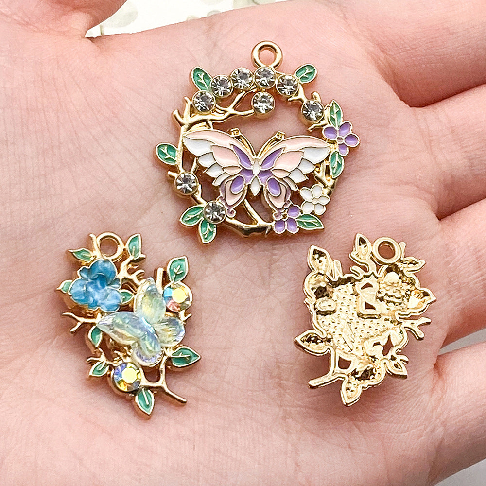 Enamel Zinc Alloy Wreath Butterfly Charm Pendant for DIY Earring Keychain Jewelry