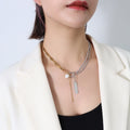 Paperclip Rhinestone Chain Pearl Bar Tag Necklace Bracelet view 1