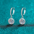 Silver Tone Round Clear Halo Drop Hoop Earrings Pair view 2
