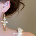 Crystal Leaf and Flower Hook Earrings with Polished Metal Tone Details view 3