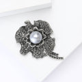 Antique Leaf Pearl Brooch in Detailed Metal for Jackets and Scarves view 4