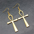 Large Ankh Cross Metal Drop Earrings in Four Finishes view 2