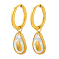 Avocado Shell Drop Hoop Earrings Gold Or Steel Tone view 5
