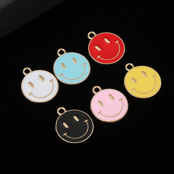 Enamel Smiley Face Charm Pendant Six Colors Gold Tone