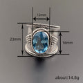 Aqua Oval Stone Extra-Wide Filigree Ring In Antiqued Silver Tone view 4