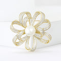 Pearl Center Ribbon Flower Brooch Decorative Metal Pin For Jackets And Lapels view 2