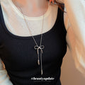 Silver Snake Chain Bow Ballet Slipper Lariat Necklace view 4