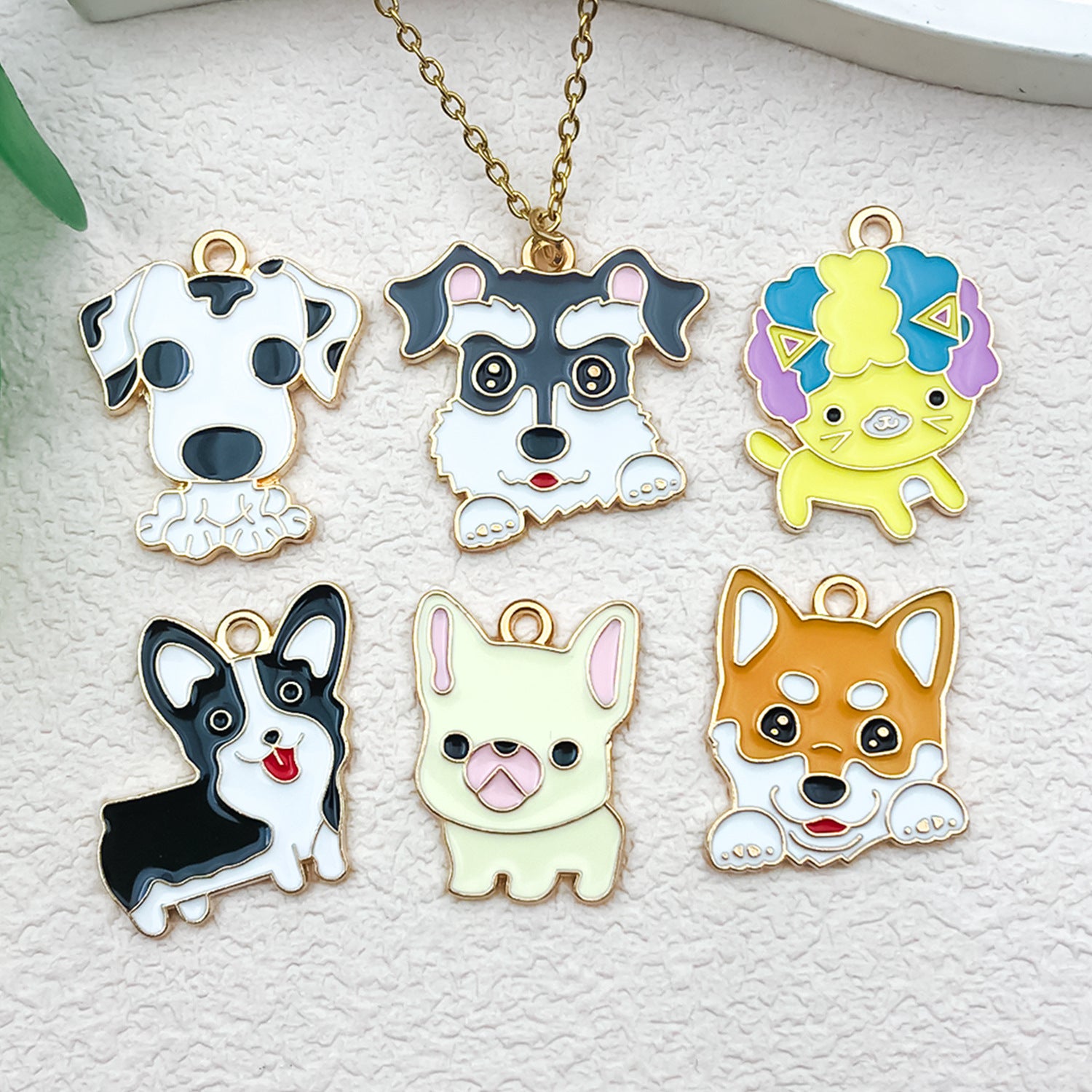 Zinc Alloy Cartoon Dog Enamel Charm Pendant for DIY Earrings Necklace Keychain