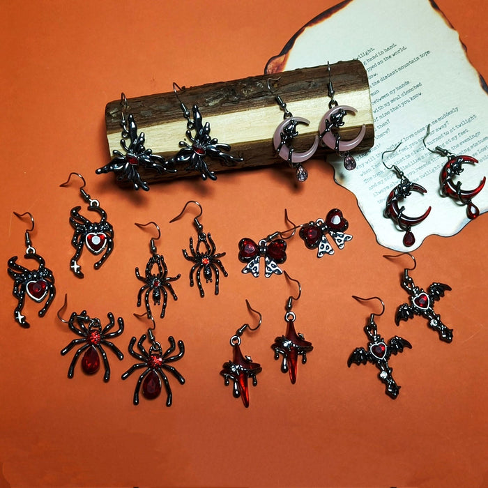 Gothic Black Metal Dangle Earrings Spider Moon Cross Styles