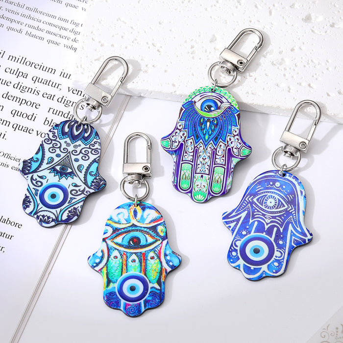 Silver Tone Printed Hamsa Acrylic Clip Keychains in Five Designs