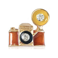 Enamel Camera Brooch Gold Tone Flash Crystal Accent Pin view 1