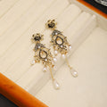 Antique Gold Flower Pearl Look Long Chandelier Earrings view 4