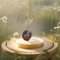 Dark Angel Red Roses Black Wings Wood Keychain Gold Ring view 4