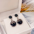 Black Square and Crushed Look Round Two Tone Stud Earrings view 3