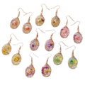 Wire Wrapped Oval Dried Flower Resin Earrings 7 Styles view 5