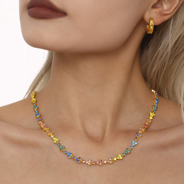Triangle Clover Zircon Link Necklace Multicolor Clear Styles