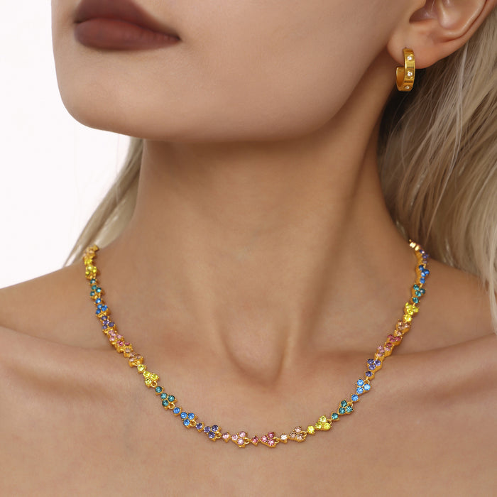 Triangle Clover Zircon Link Necklace Multicolor Clear Styles