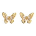 Gold Butterfly Stud Earrings Clear Baguette Crystal Accents view 5