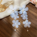Chiffon Flower Long Dangle Stud Earrings in Three Colors view 6