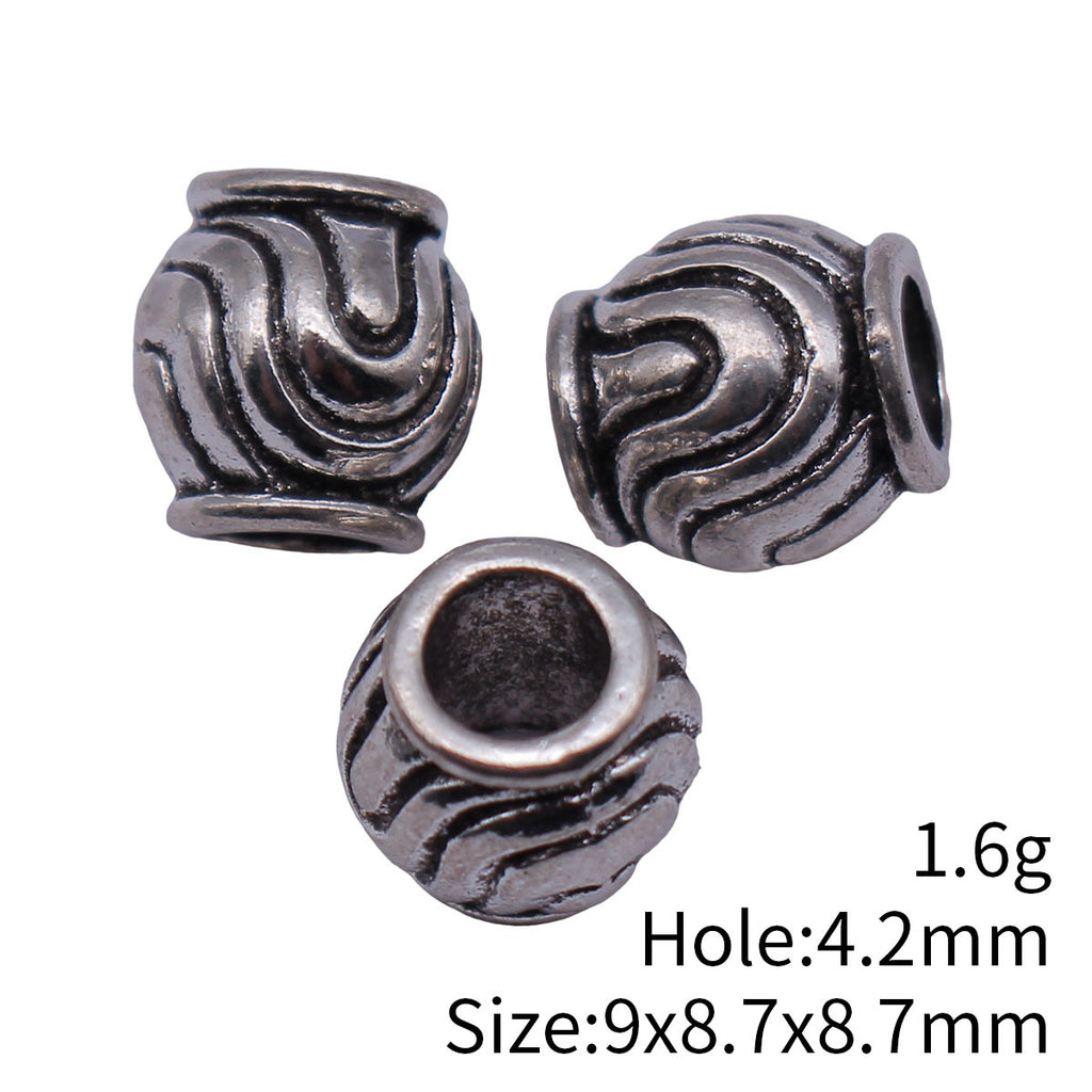 9x8.7x8.7mm 1.6g Antique Silver Zinc Alloy Engraved Texture Large Hole Spacer Beads for Bracelet Making