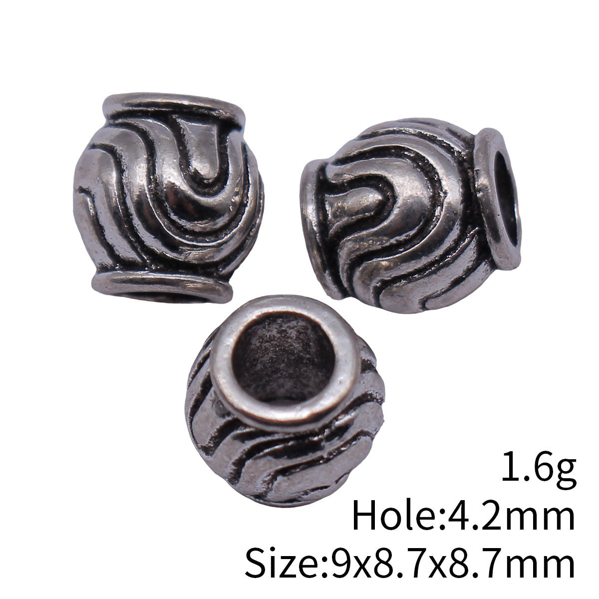 9x8.7x8.7mm 1.6g Antique Silver Zinc Alloy Engraved Texture Large Hole Spacer Beads for Bracelet Making
