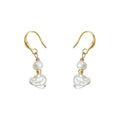 Gold Tone Round And Baroque White Pearl Cluster Hook Earrings view 5