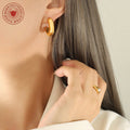 Chunky Thick Smooth C-Shape Hoop Earrings Gold Or Steel Tone view 3