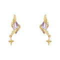 Gold Tone Purple Faceted Stone Wing And Star Drop Stud Earrings view 5