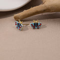 Light Blue Enamel Butterfly Stud Earrings Red Crystal view 3