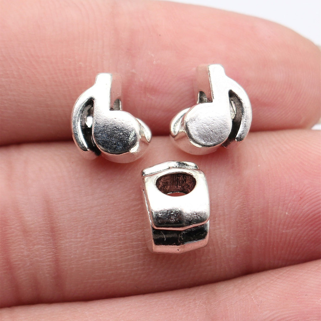 11x9.5x7.6mm 2g Antique Silver Tone Zinc Alloy Music Note Large Hole Beads for DIY Bracelet Jewelry